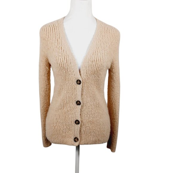 INDUSTRY Sweaters - INDUSTRY, Ribbed Soft Button Front Cardigan, Light Tan, Size Small, Neutral Cozy
